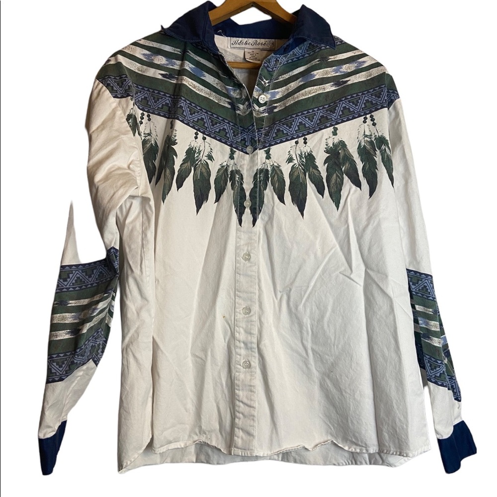 Adobe Rose cotton collared Western long sleeve white button top plus 1X womens